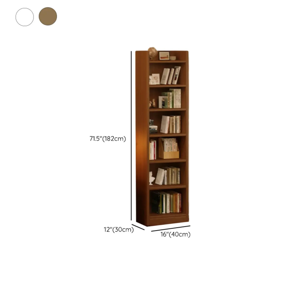 Natural Finish Classic Timber 7 Shelves Narrow Bookcase Image - 15
