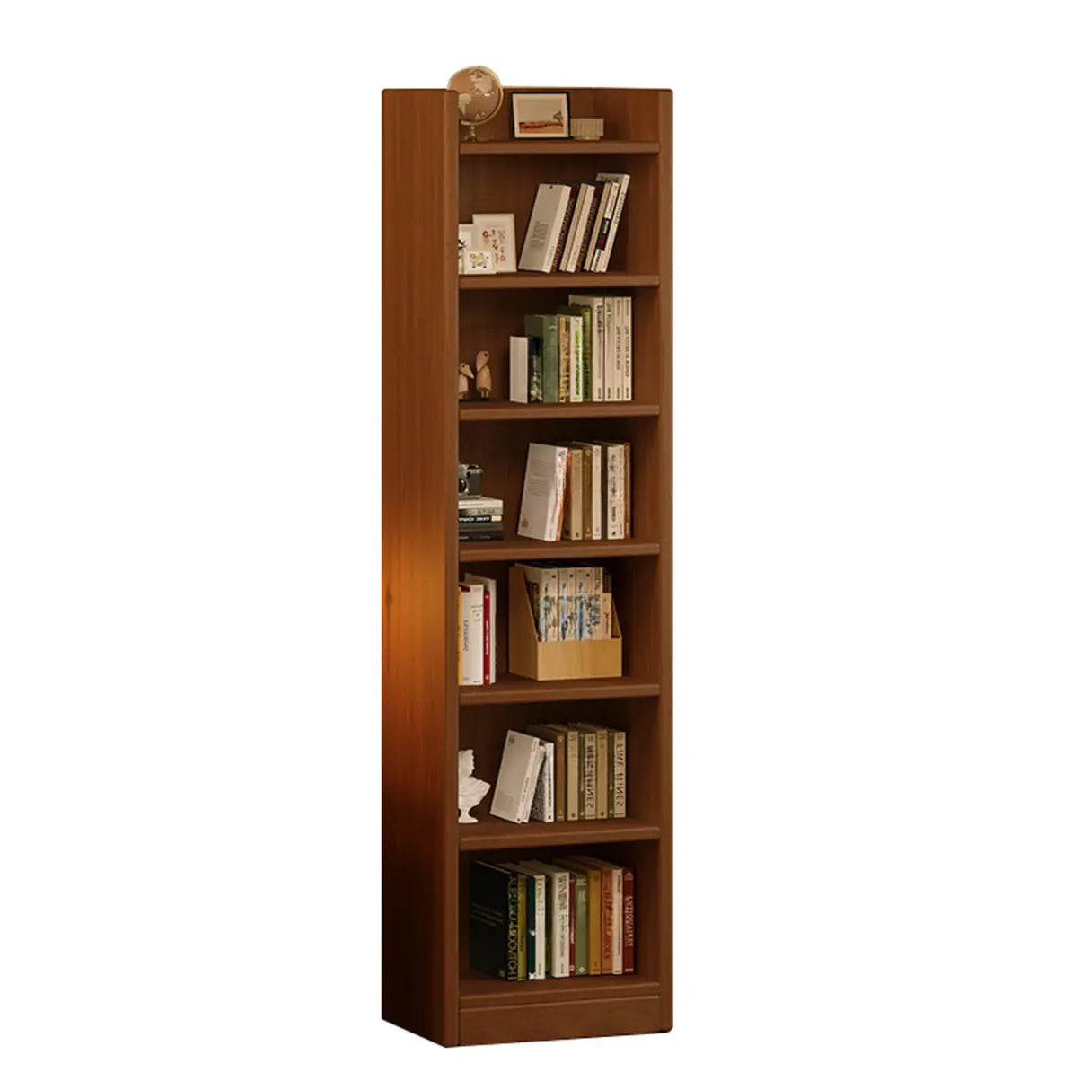 Natural Finish Classic Timber 7 Shelves Narrow Bookcase Image - 5