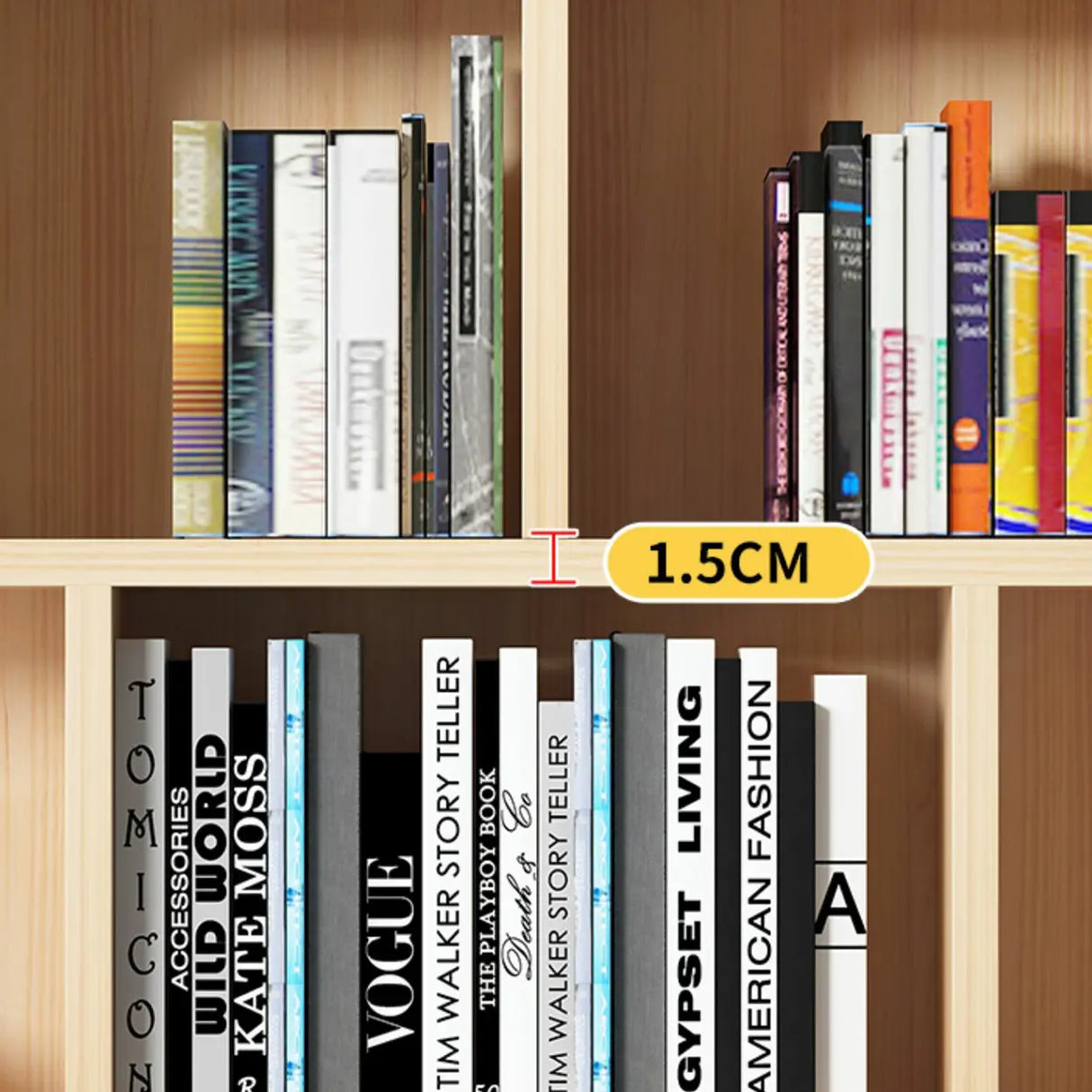 Natural Finish Closed Wood Horizontal Storage Bookcase Image - 12