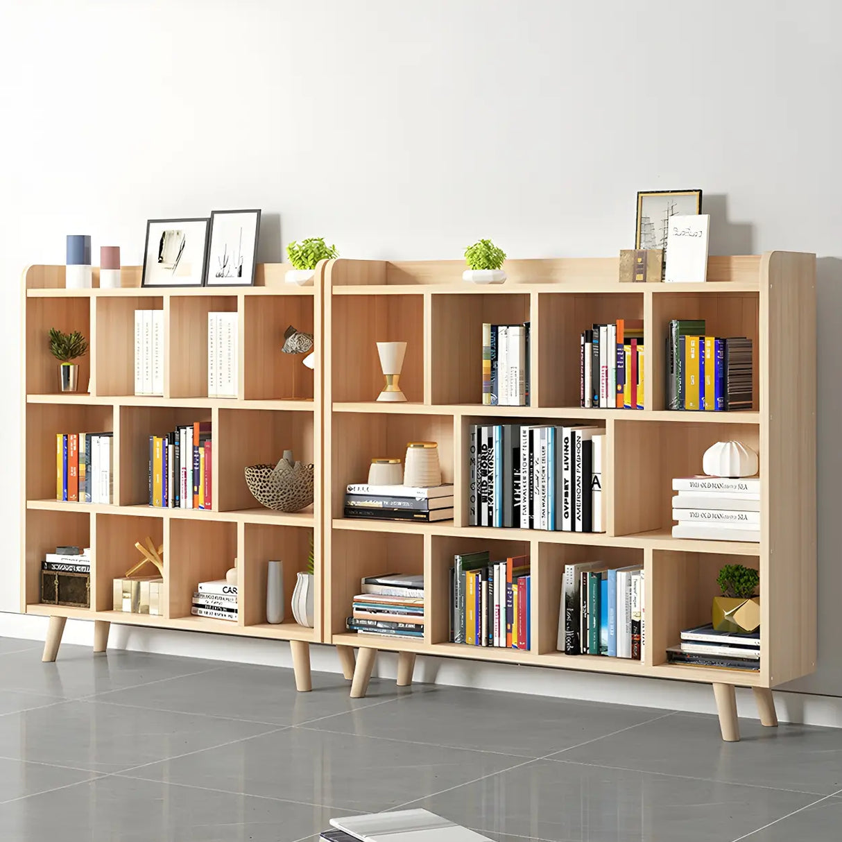 Natural Finish Closed Wood Horizontal Storage Bookcase Image - 13