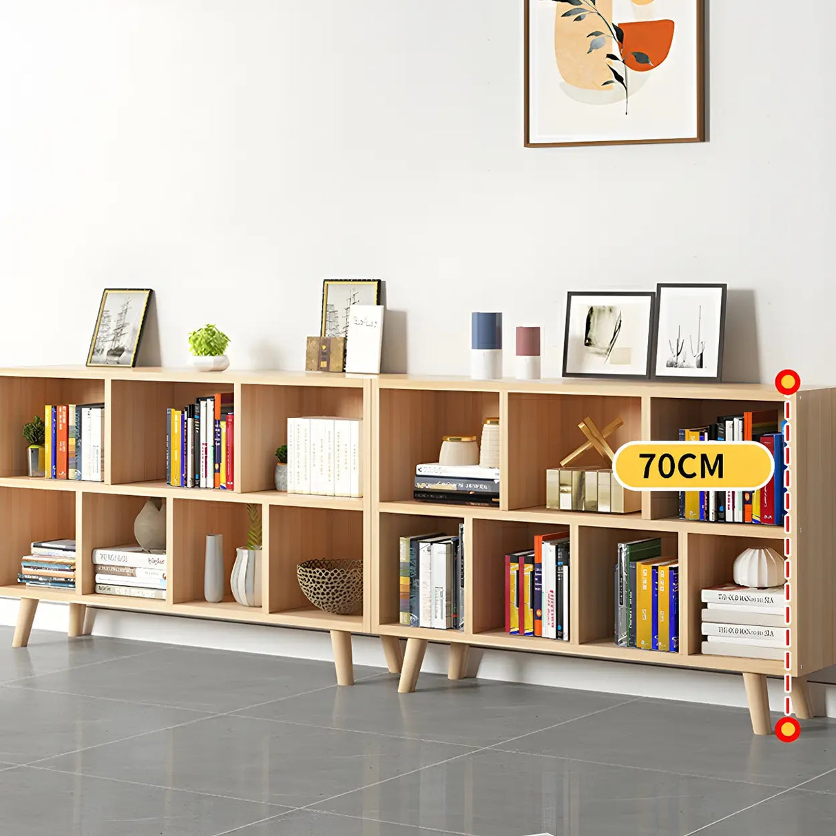 Natural Finish Closed Wood Horizontal Storage Bookcase Image - 15