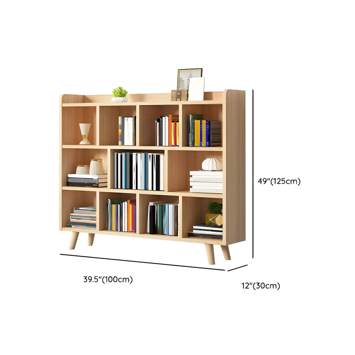 Natural Finish Closed Wood Horizontal Storage Bookcase Image - 36