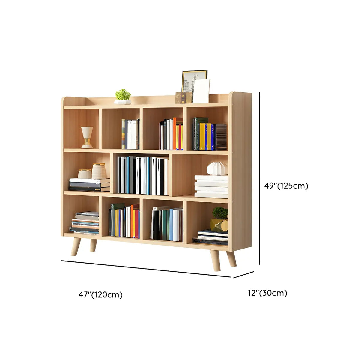 Natural Finish Closed Wood Horizontal Storage Bookcase Image - 37