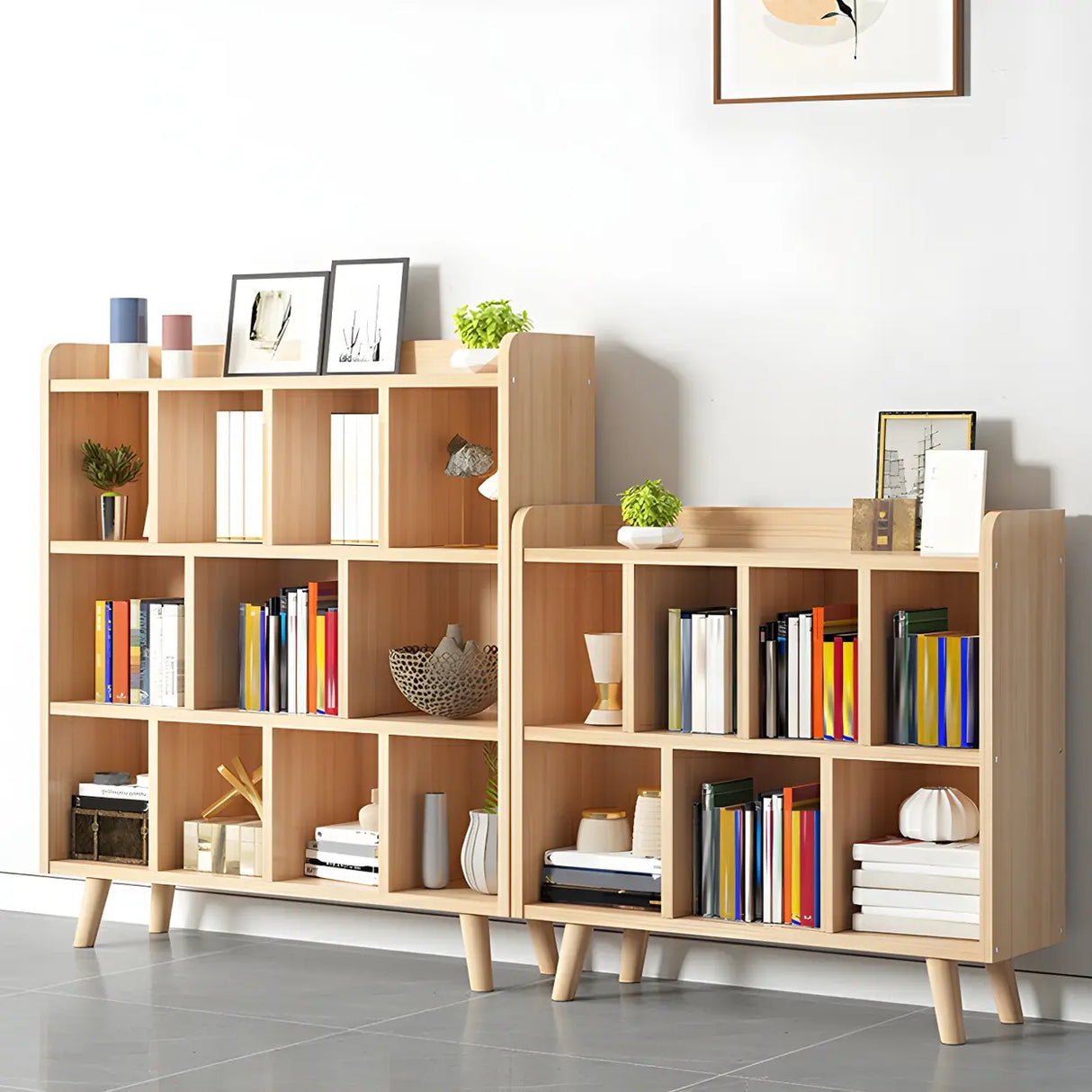 Natural Finish Closed Wood Horizontal Storage Bookcase Image - 1