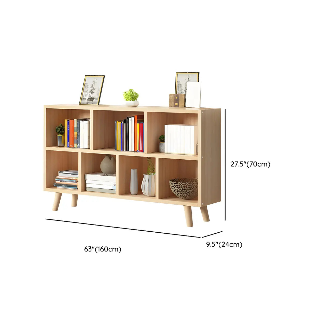 Natural Finish Closed Wood Horizontal Storage Bookcase Image - 23