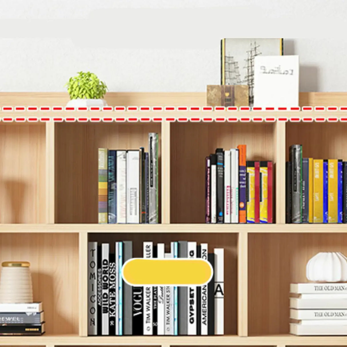 Natural Finish Closed Wood Horizontal Storage Bookcase Image - 9