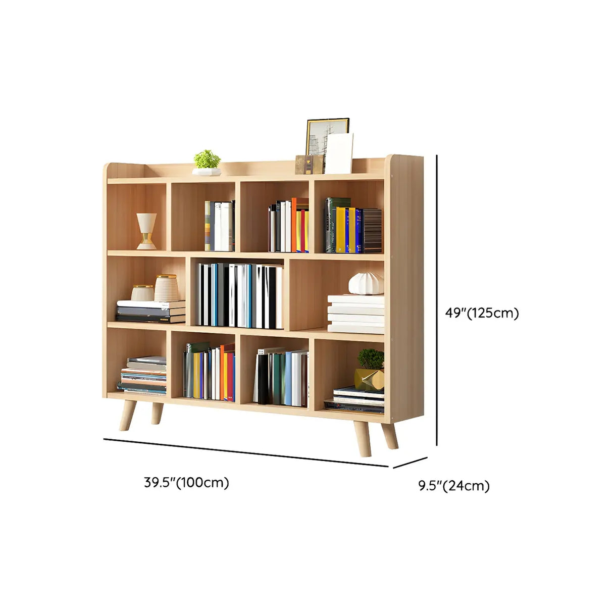 Natural Finish Closed Wood Horizontal Storage Bookcase Image - 28