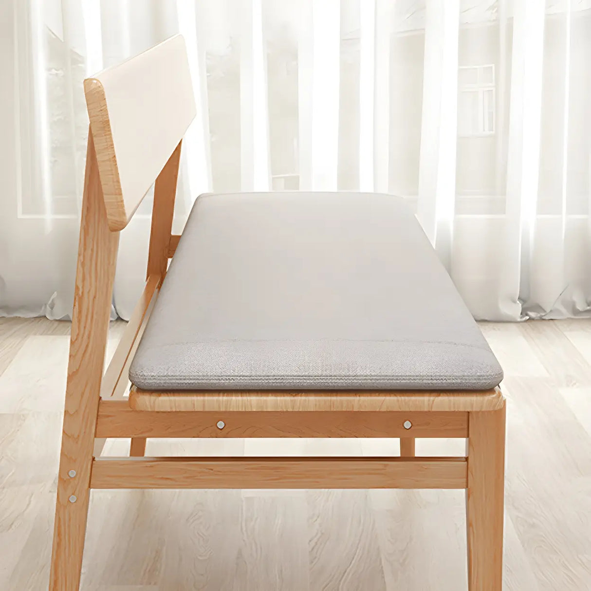 Natural Finish Cushioned Dining Bench with Back and Leg Image - 12