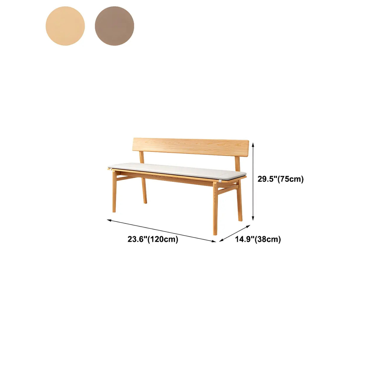 Natural Finish Cushioned Dining Bench with Back and Leg Image - 21