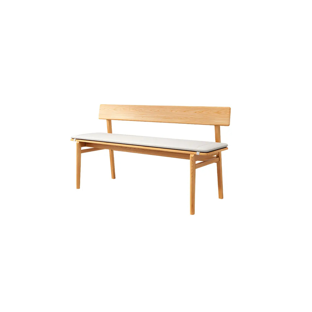 Natural Finish Cushioned Dining Bench with Back and Leg Image - 3