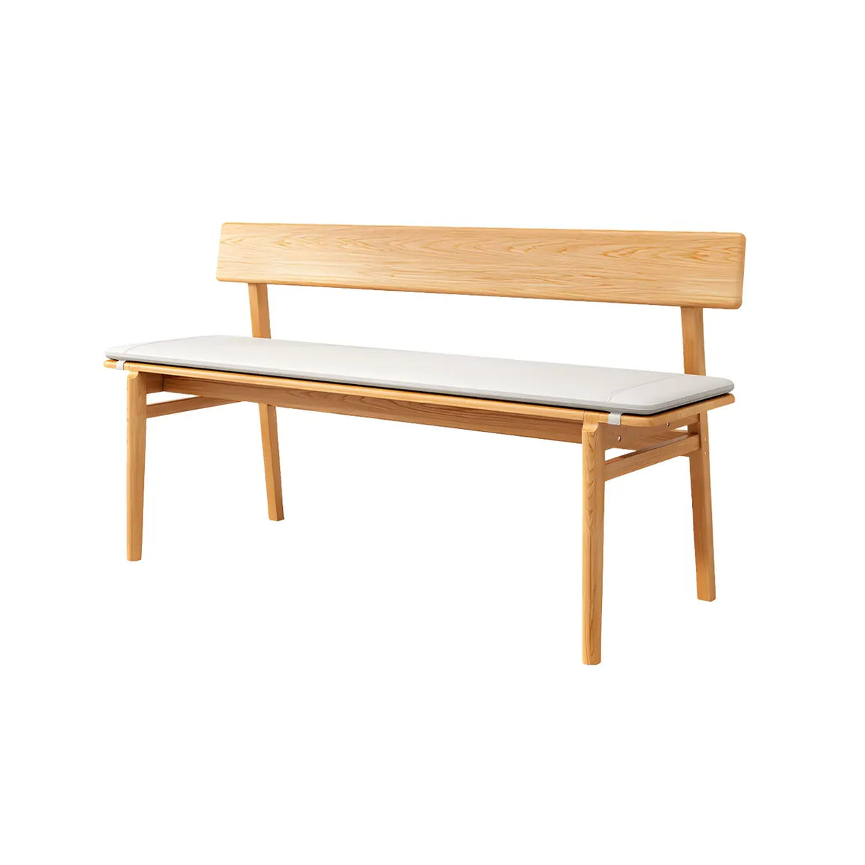 Natural Finish Cushioned Dining Bench with Back and Leg Image - 7