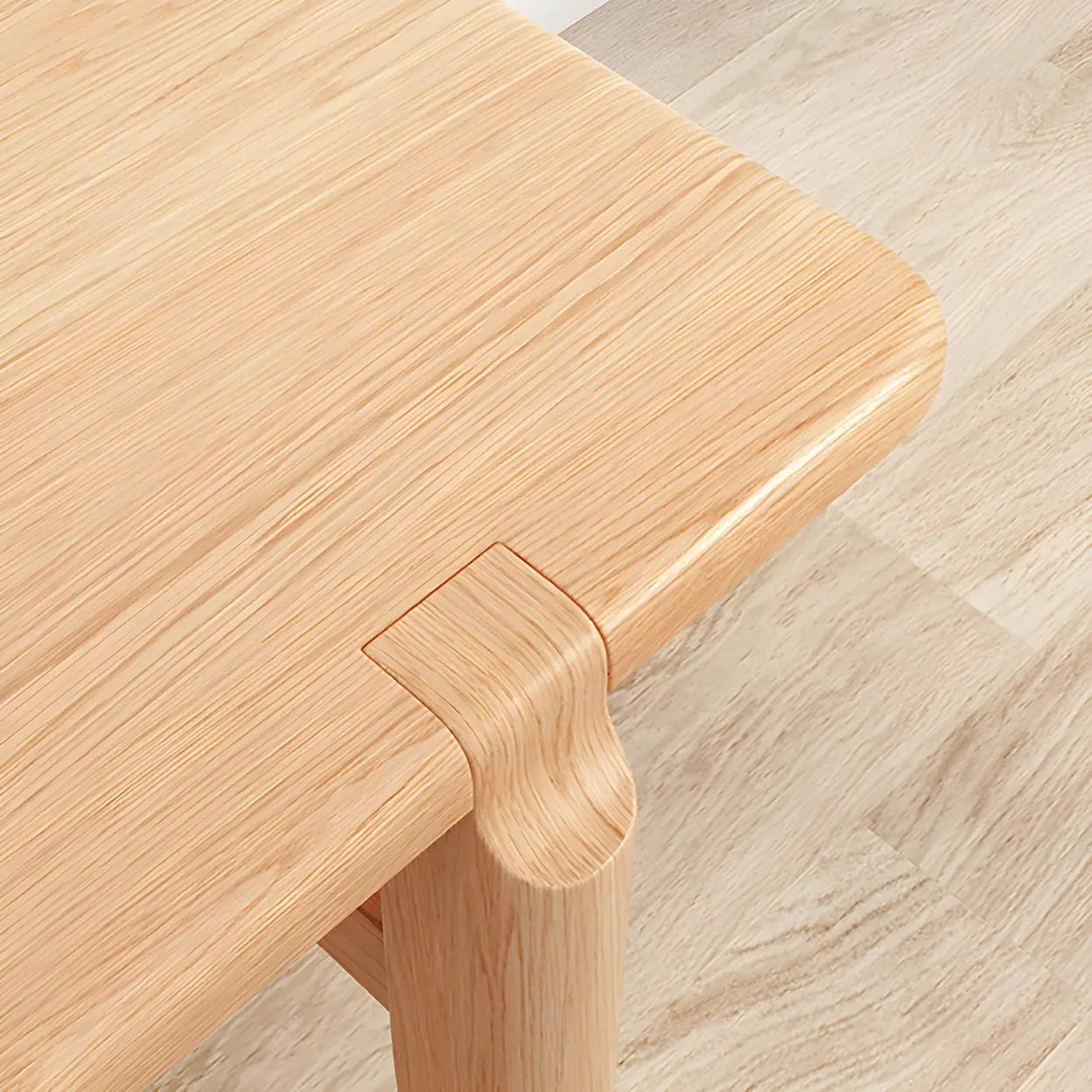 Natural Finish Cushioned Dining Bench with Back and Leg Image - 8