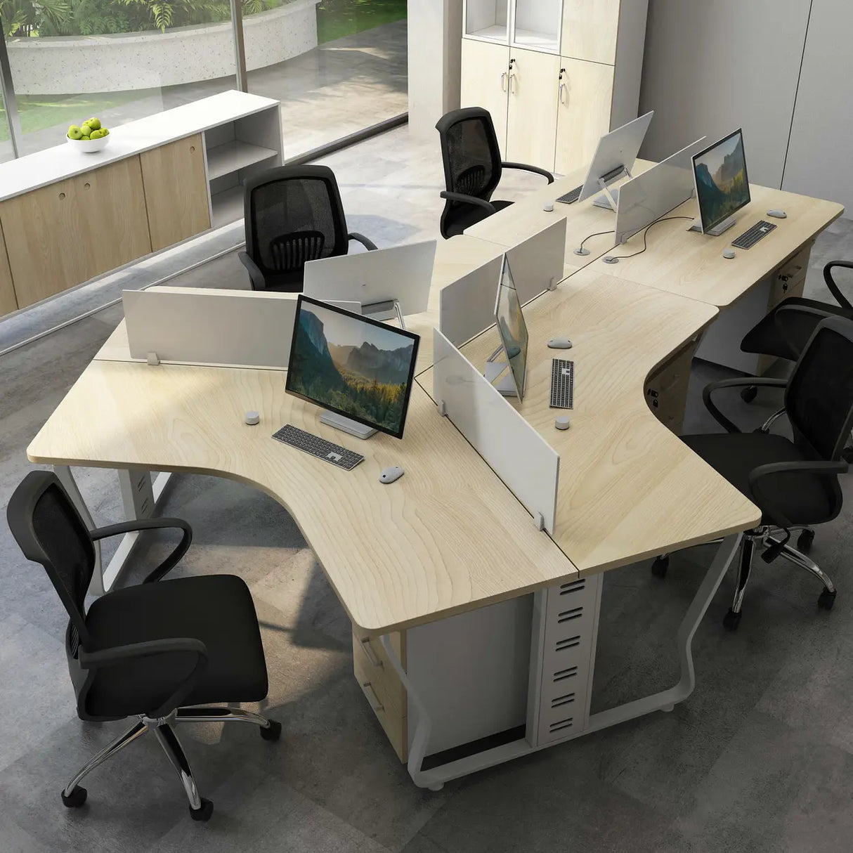 Natural Finish Free Form Sled Long Deep Computer Desk Image - 3