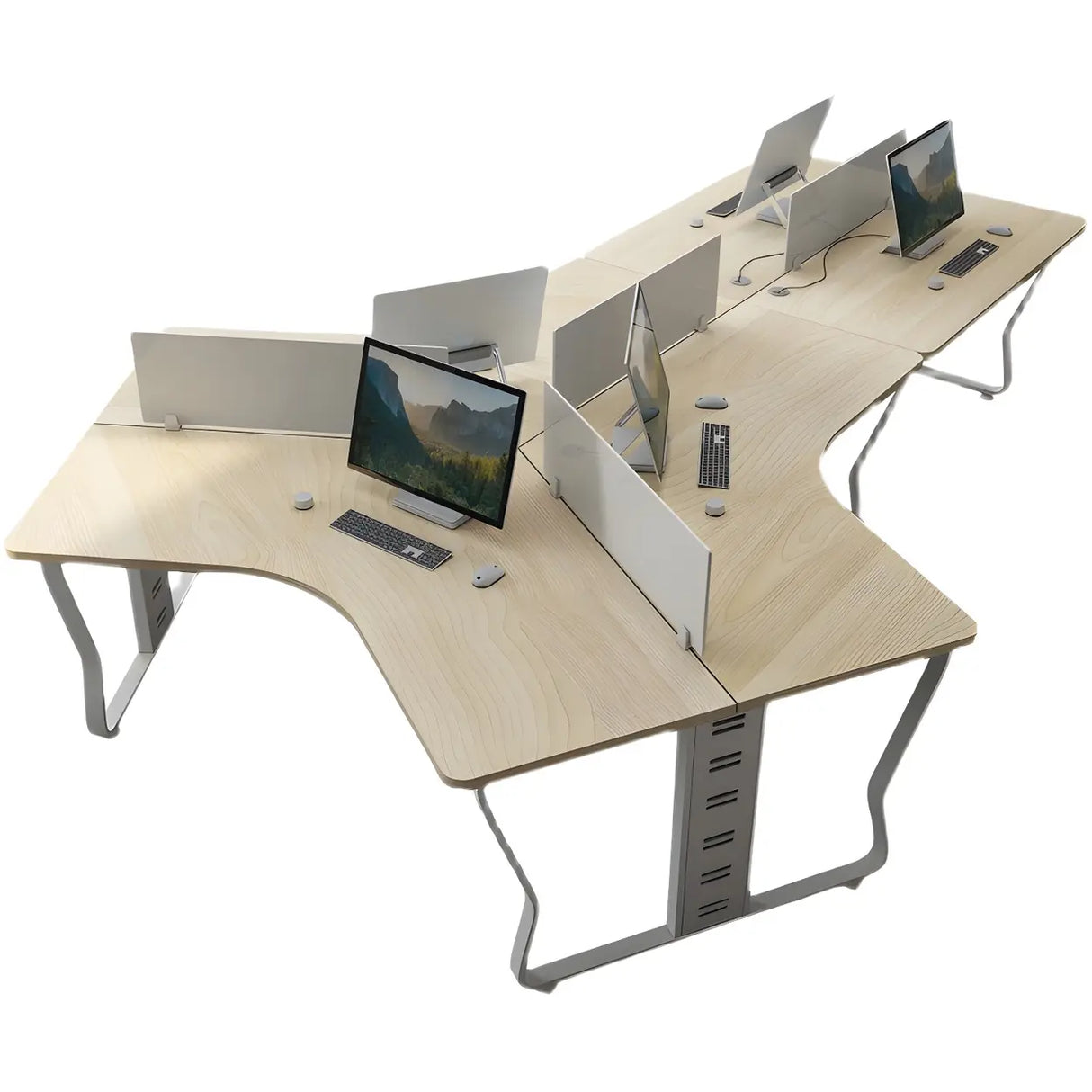Natural Finish Free Form Sled Long Deep Computer Desk Image - 6