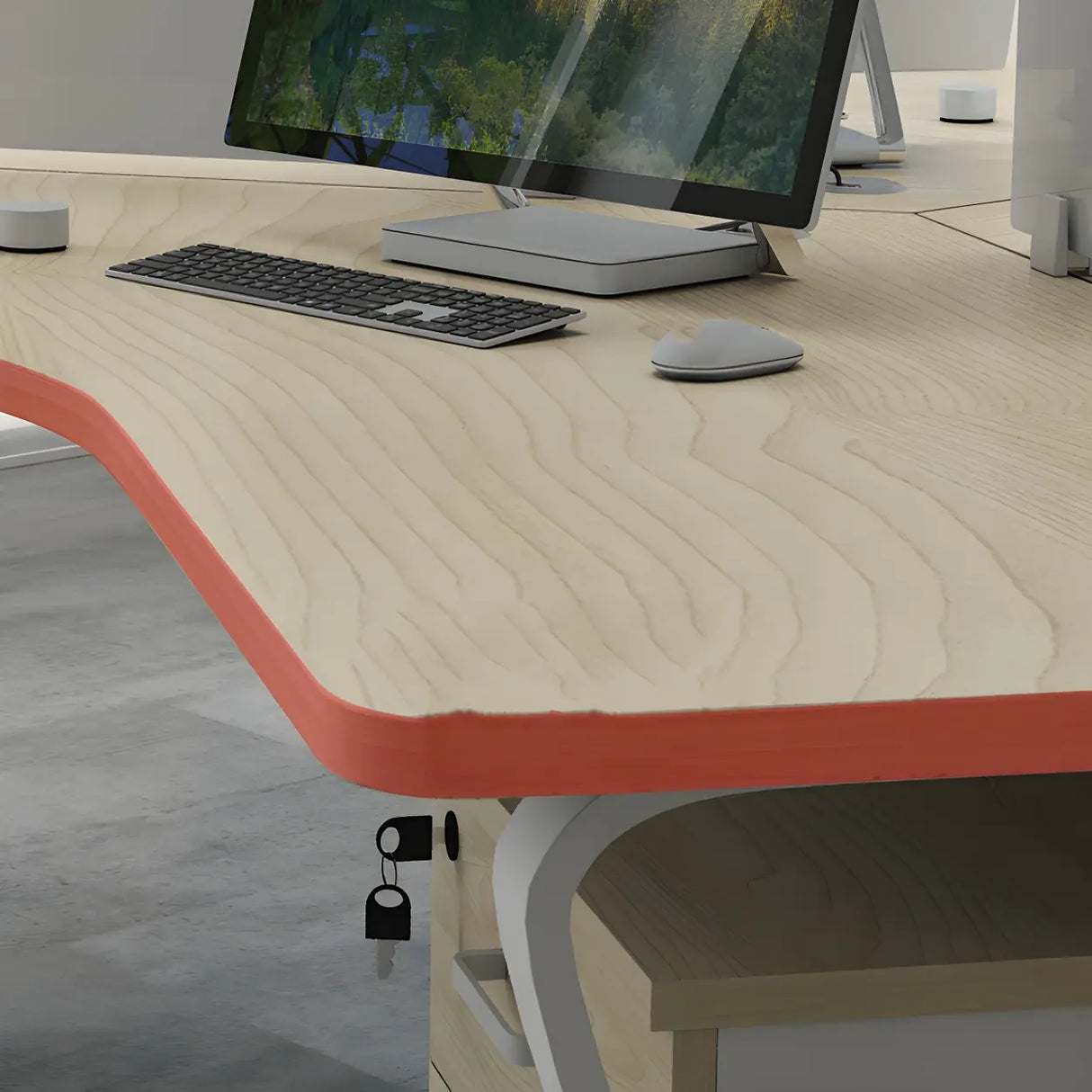 Natural Finish Free Form Sled Long Deep Computer Desk Image - 7