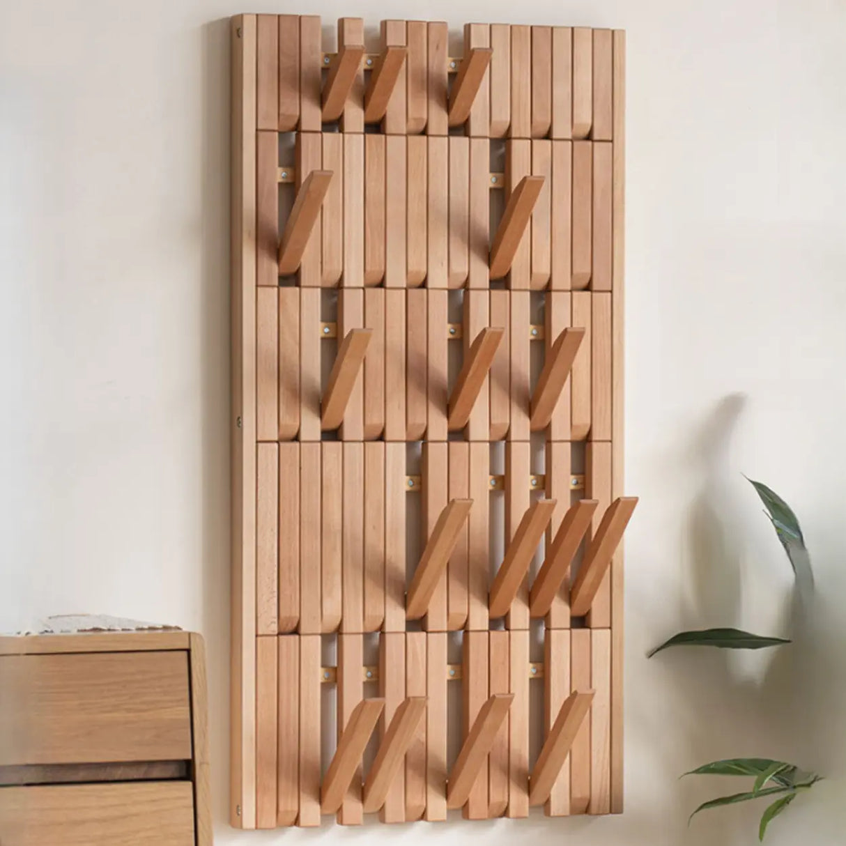 Natural Finish Hooks Wooden Floating Mount Hall Tree Image - 8