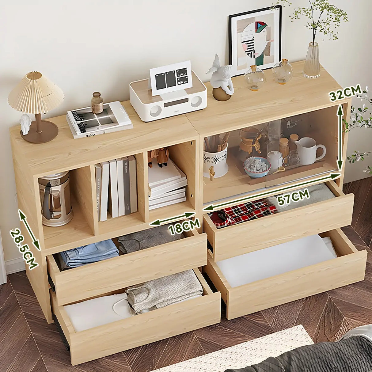 Natural Finish Horizontal Light Wood Dresser for Drawer Image - 11