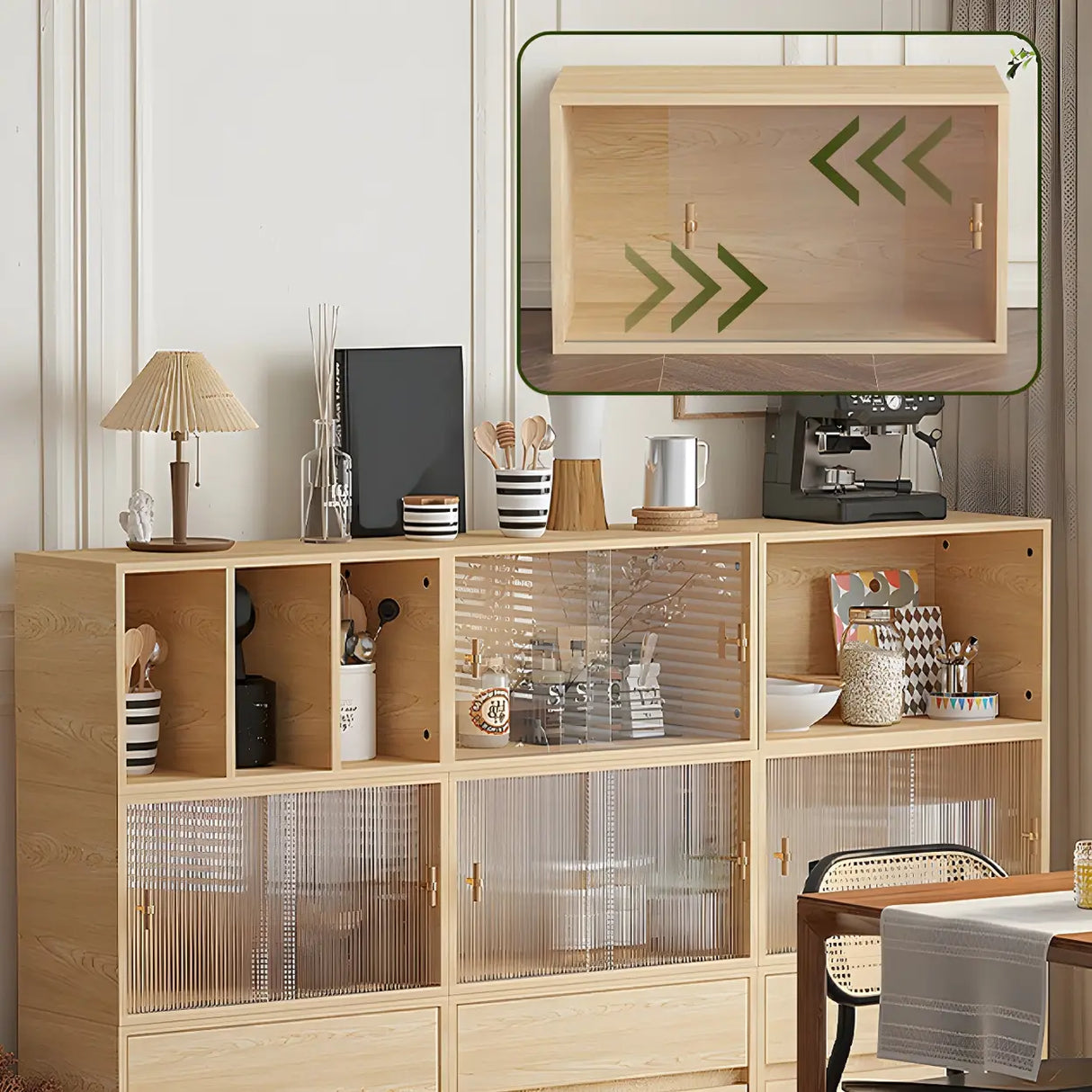 Natural Finish Horizontal Light Wood Dresser for Drawer Image - 14