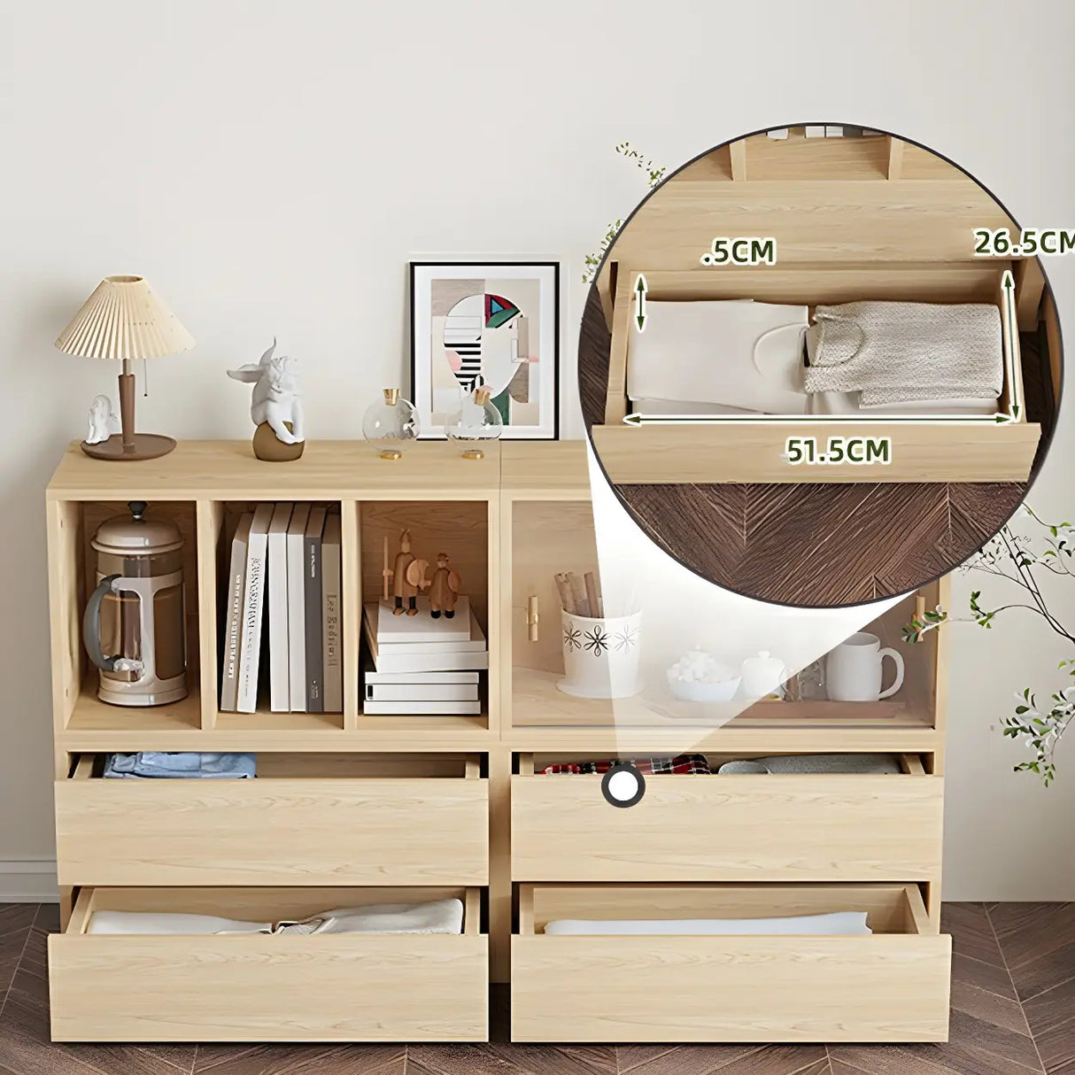 Natural Finish Horizontal Light Wood Dresser for Drawer Image - 16