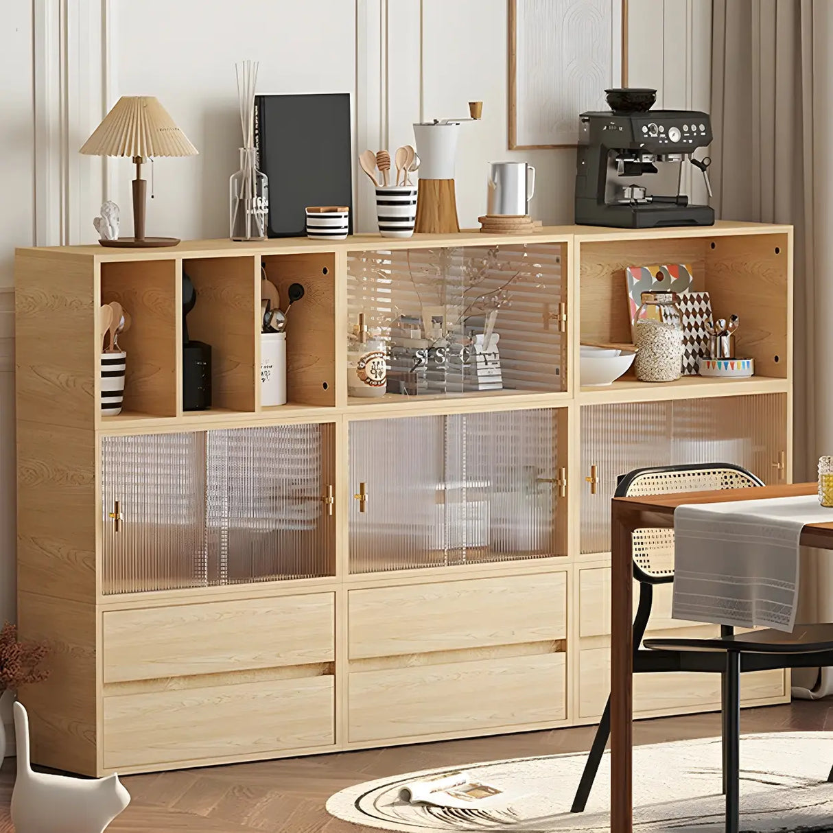 Natural Finish Horizontal Light Wood Dresser for Drawer Image - 23