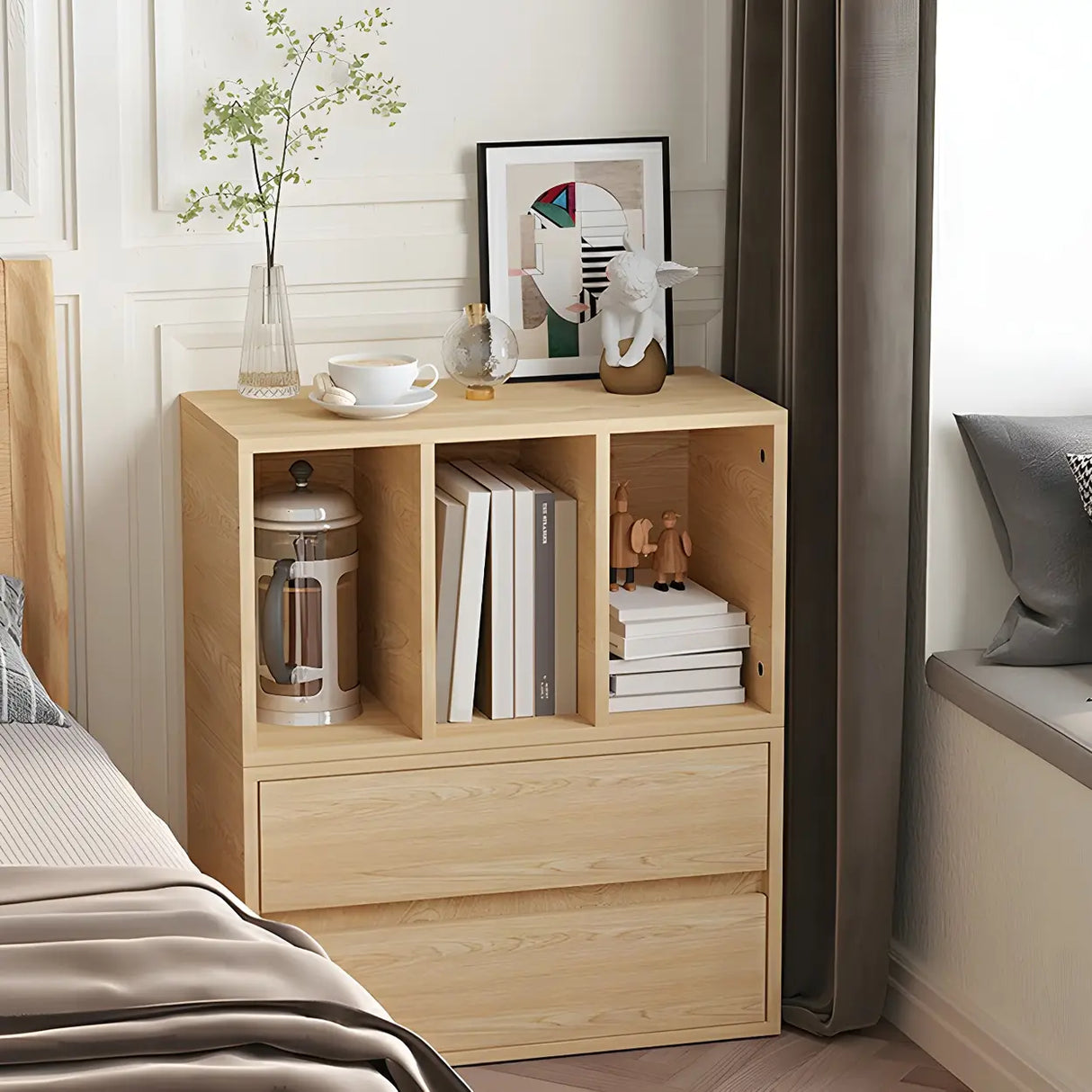 Natural Finish Horizontal Light Wood Dresser for Drawer Image - 24