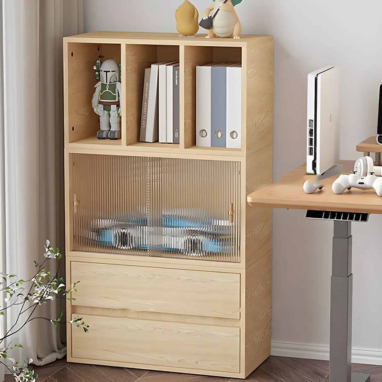 Natural Finish Horizontal Light Wood Dresser for Drawer Image - 8