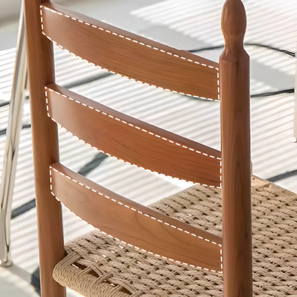 Natural Finish Ladder Back Woven Wooden Dining Chair Image - 11