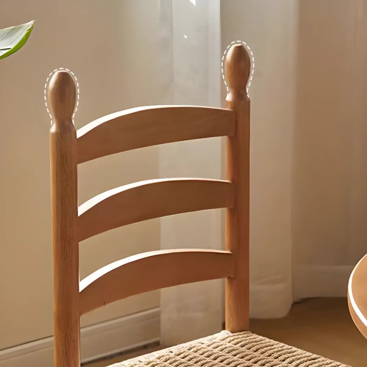 Natural Finish Ladder Back Woven Wooden Dining Chair Image - 12