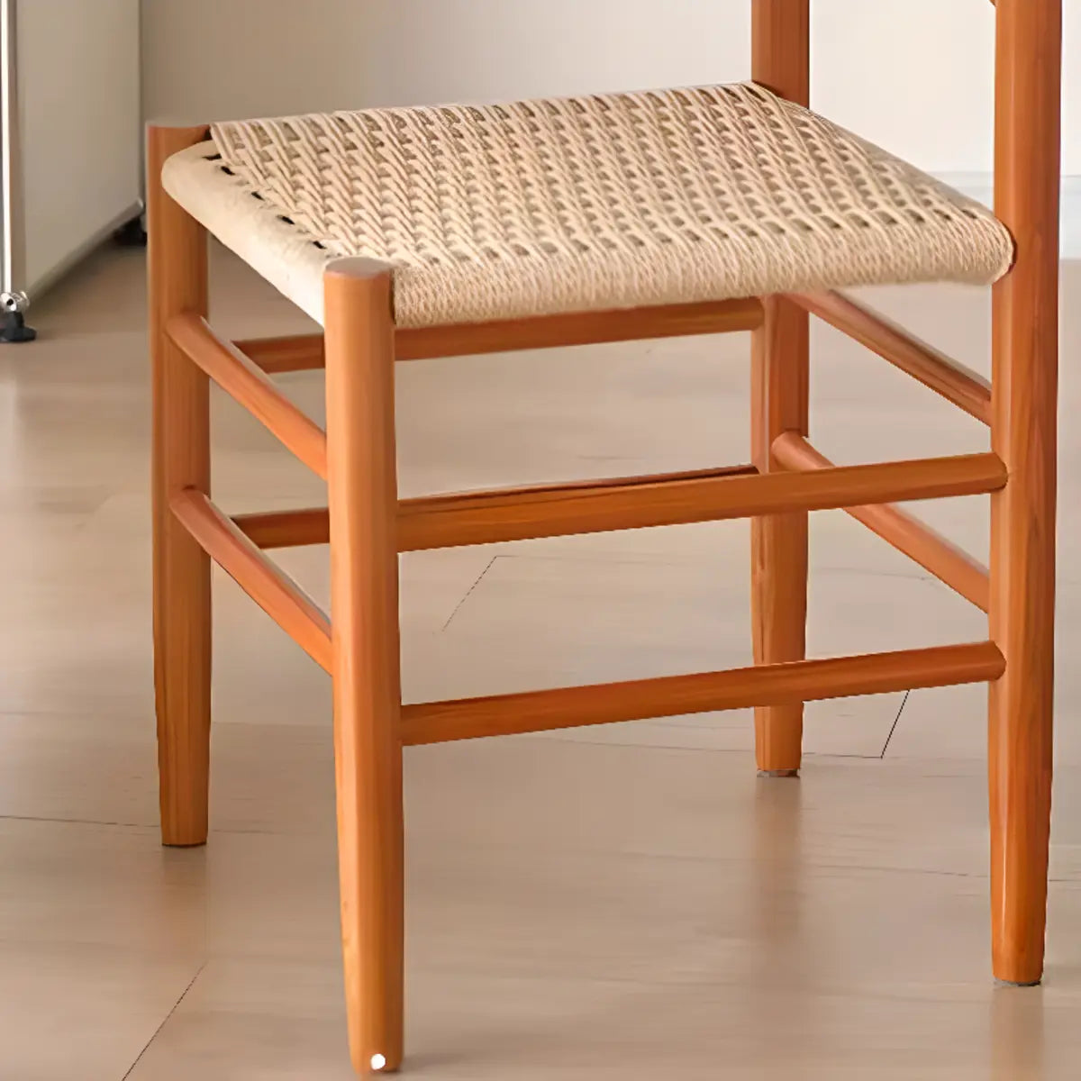 Natural Finish Ladder Back Woven Wooden Dining Chair Image - 13
