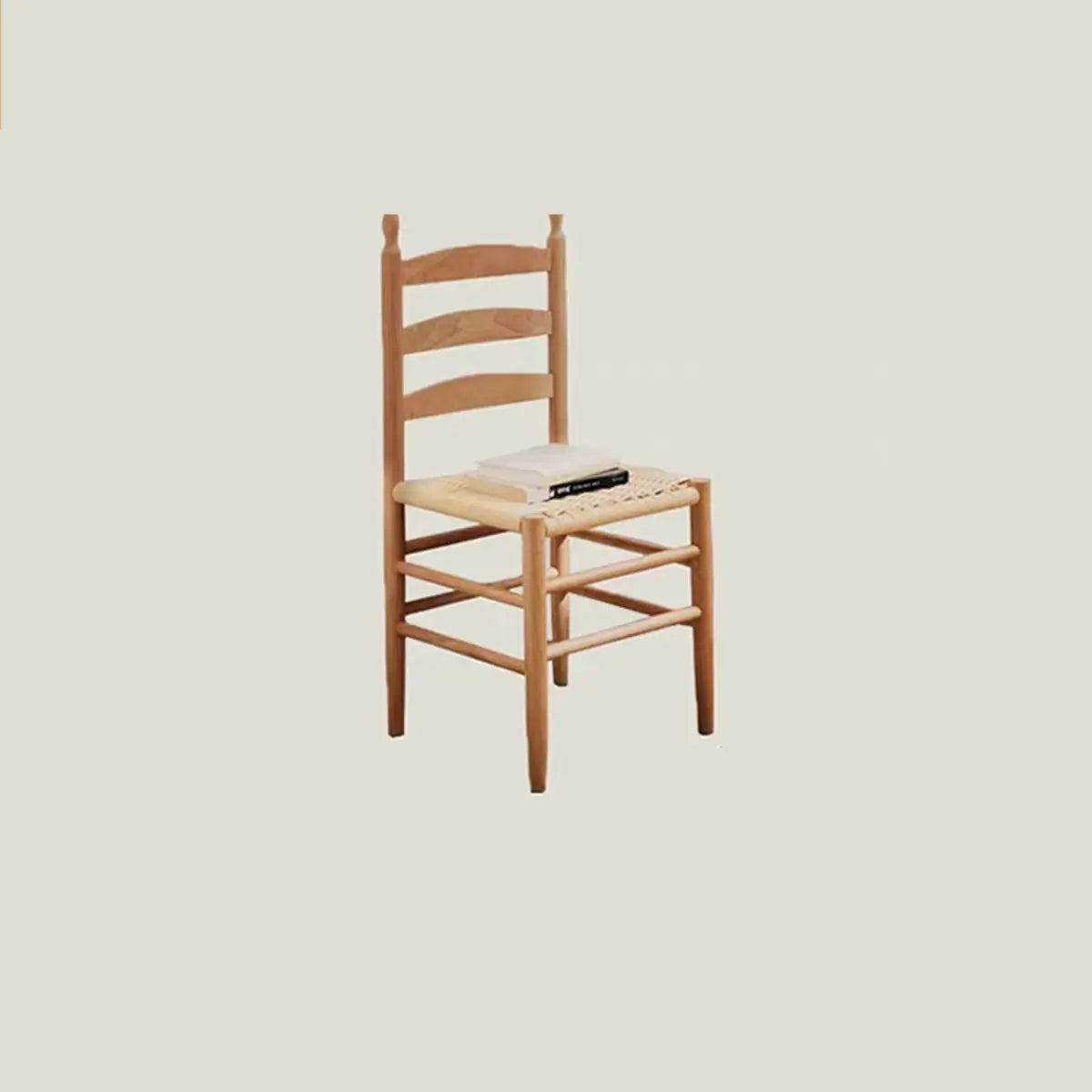 Natural Finish Ladder Back Woven Wooden Dining Chair Image - 7