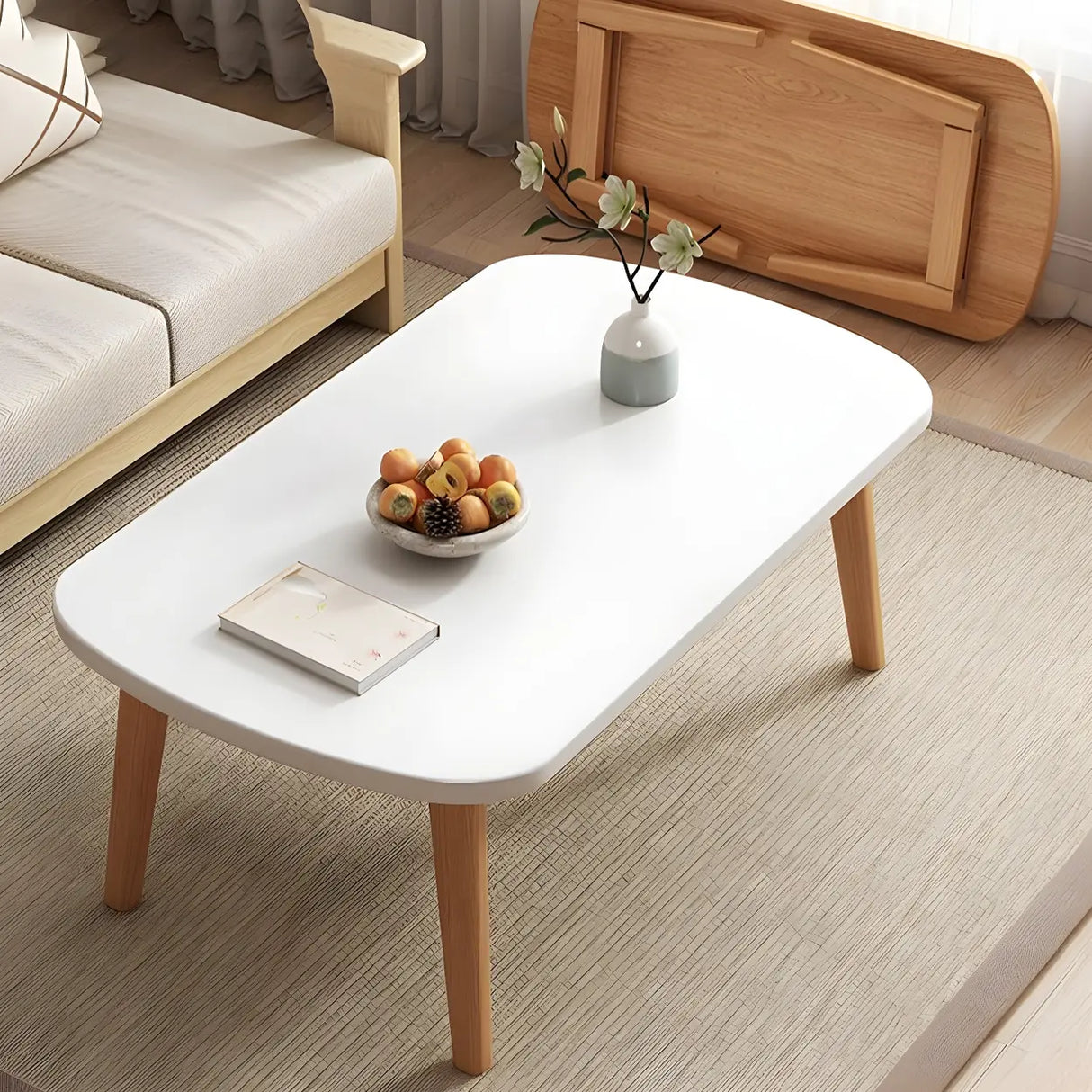 Natural Finish Manufactured Wood Storage Coffee Table Image - 10