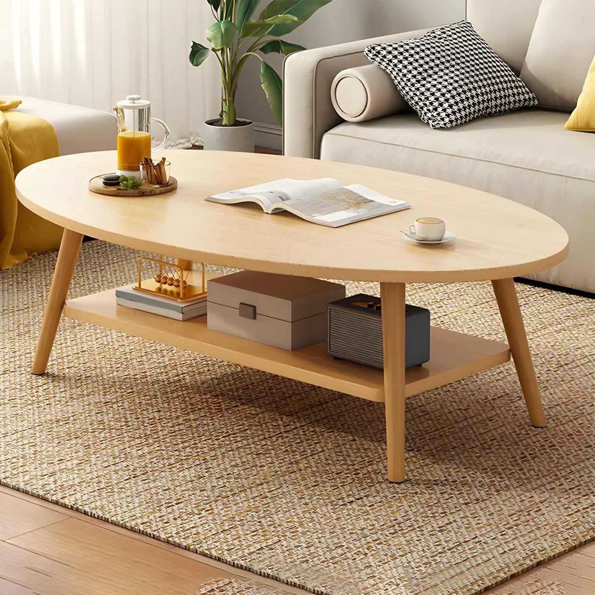 Natural Finish Manufactured Wood Storage Coffee Table Image - 1
