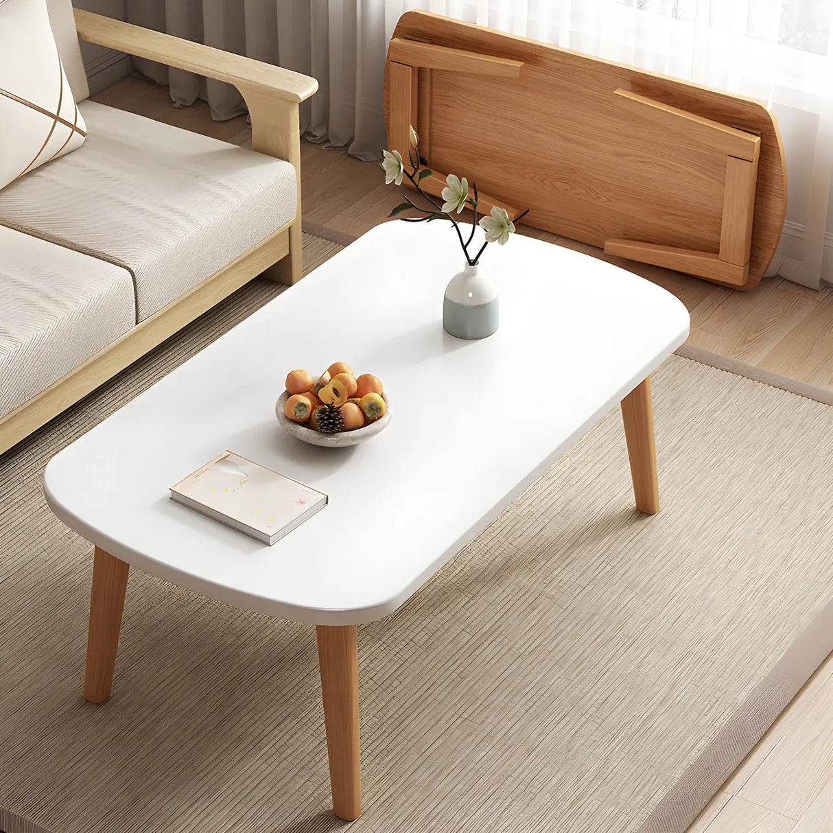 Natural Finish Manufactured Wood Storage Coffee Table Image - 3