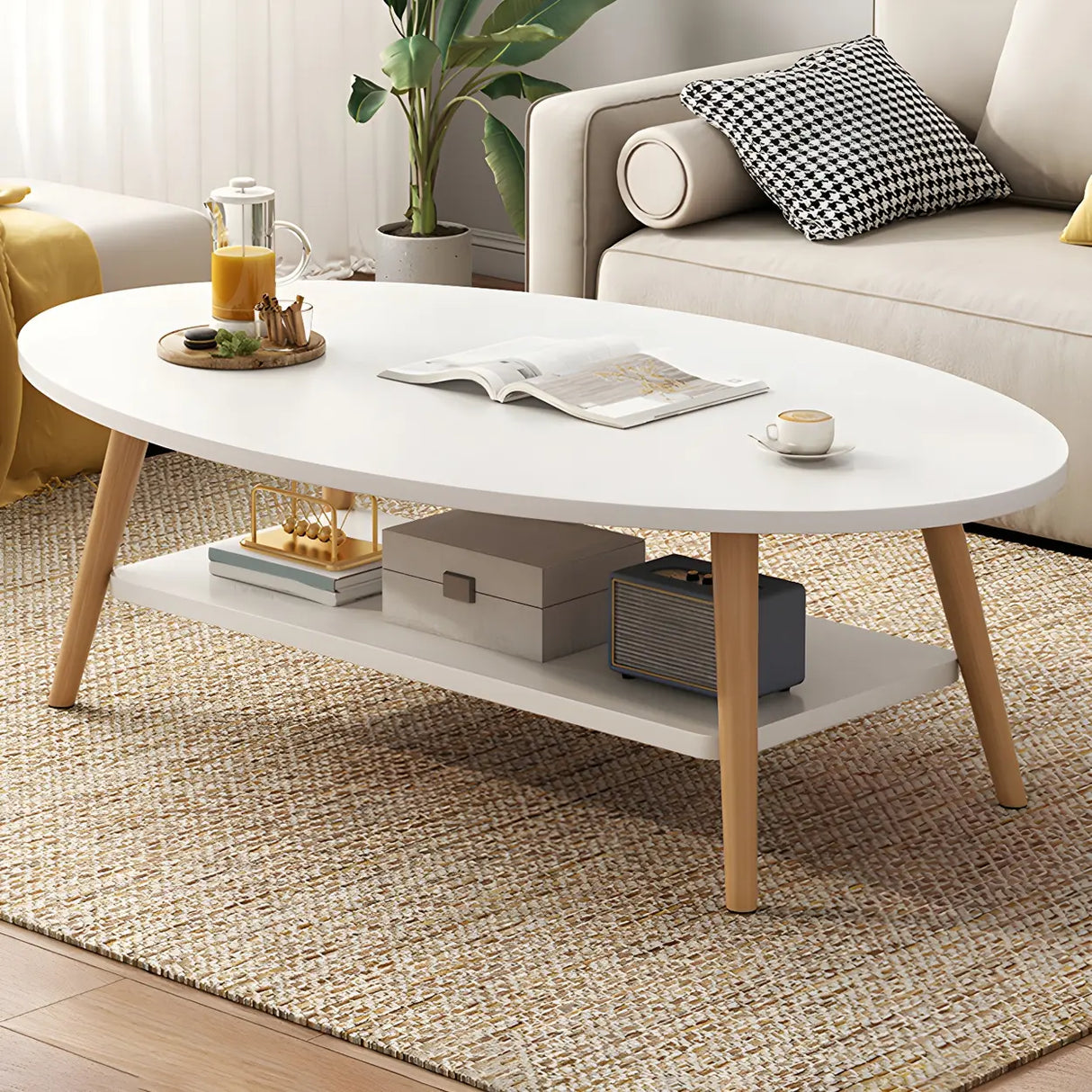 Natural Finish Manufactured Wood Storage Coffee Table Image - 4
