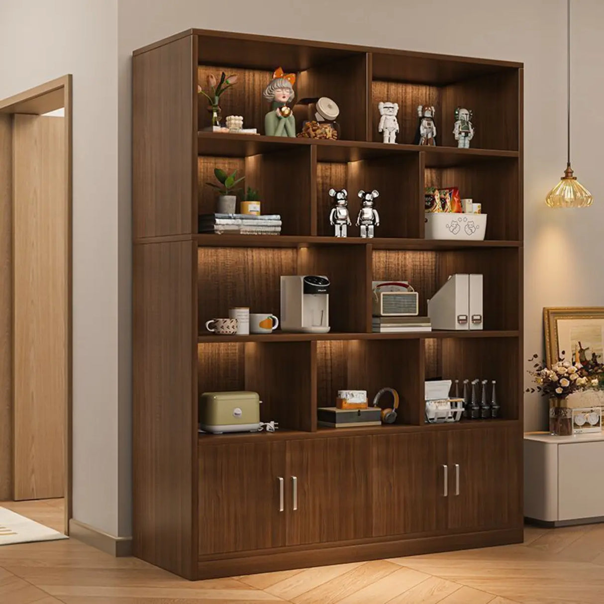 Natural Finish Modern Wood Parlor Accent Display Cabinet Image - 22