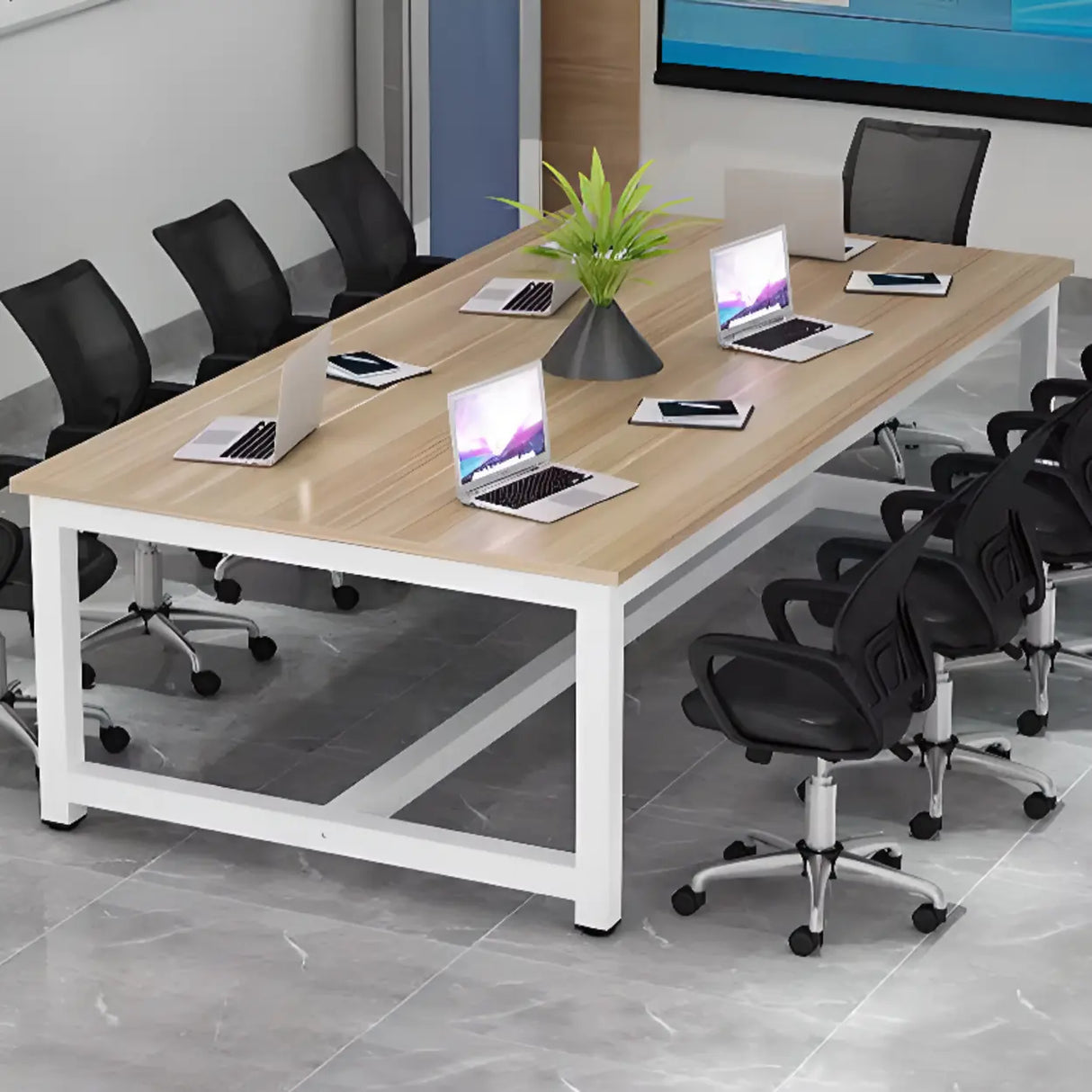 Natural Finish Multi-personal Timber Desk Image - 1