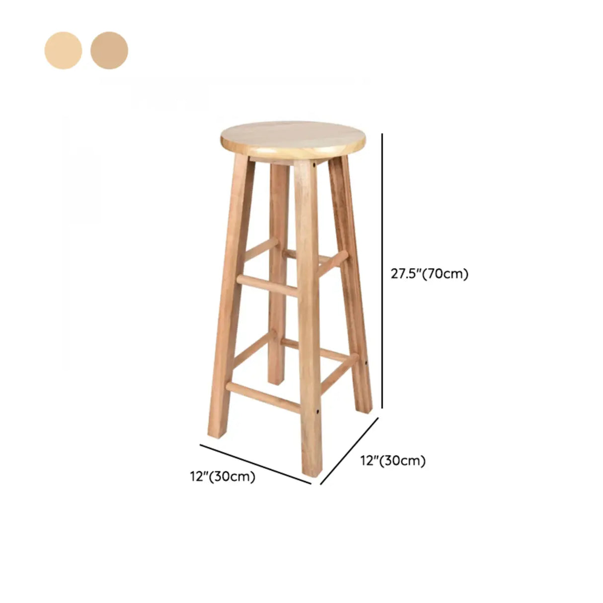 Natural Finish Oak Round Wood Backless Bar Stools Image - 12
