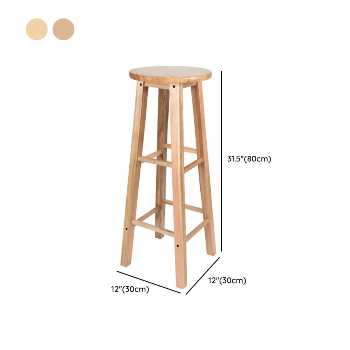 Natural Finish Oak Round Wood Backless Bar Stools Image - 13