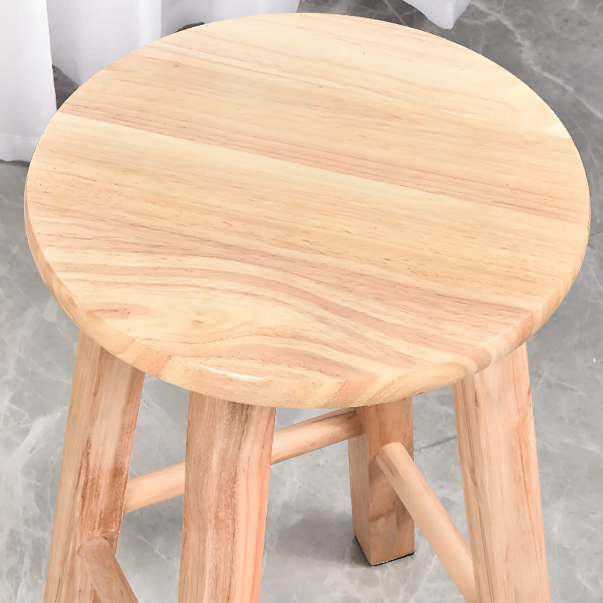 Natural Finish Oak Round Wood Backless Bar Stools Image - 3