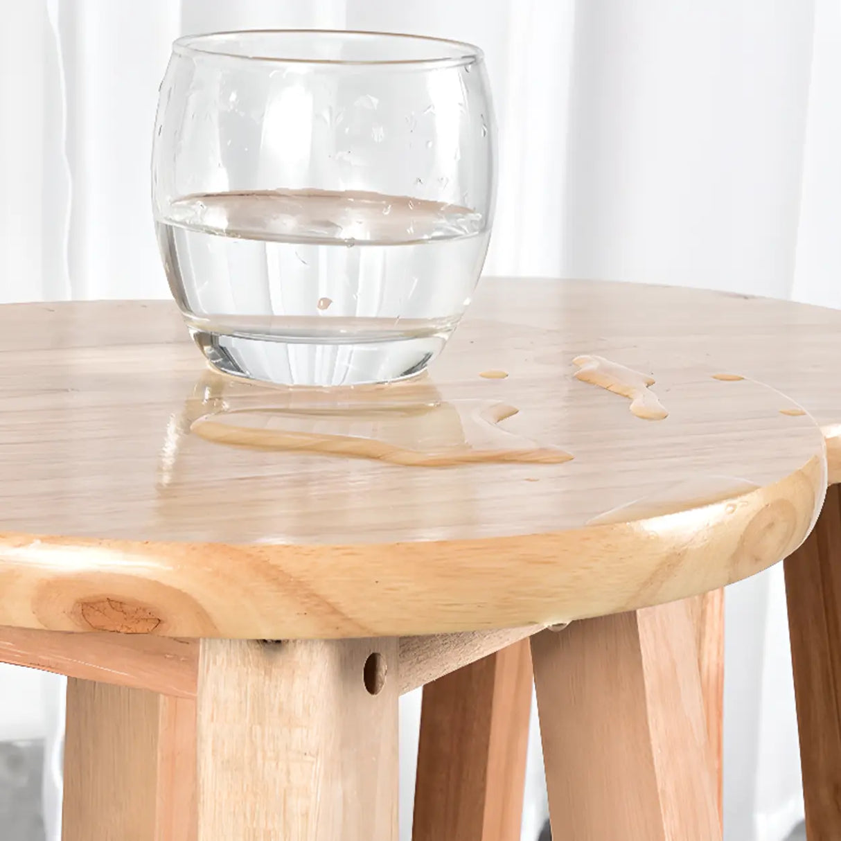 Natural Finish Oak Round Wood Backless Bar Stools Image - 6