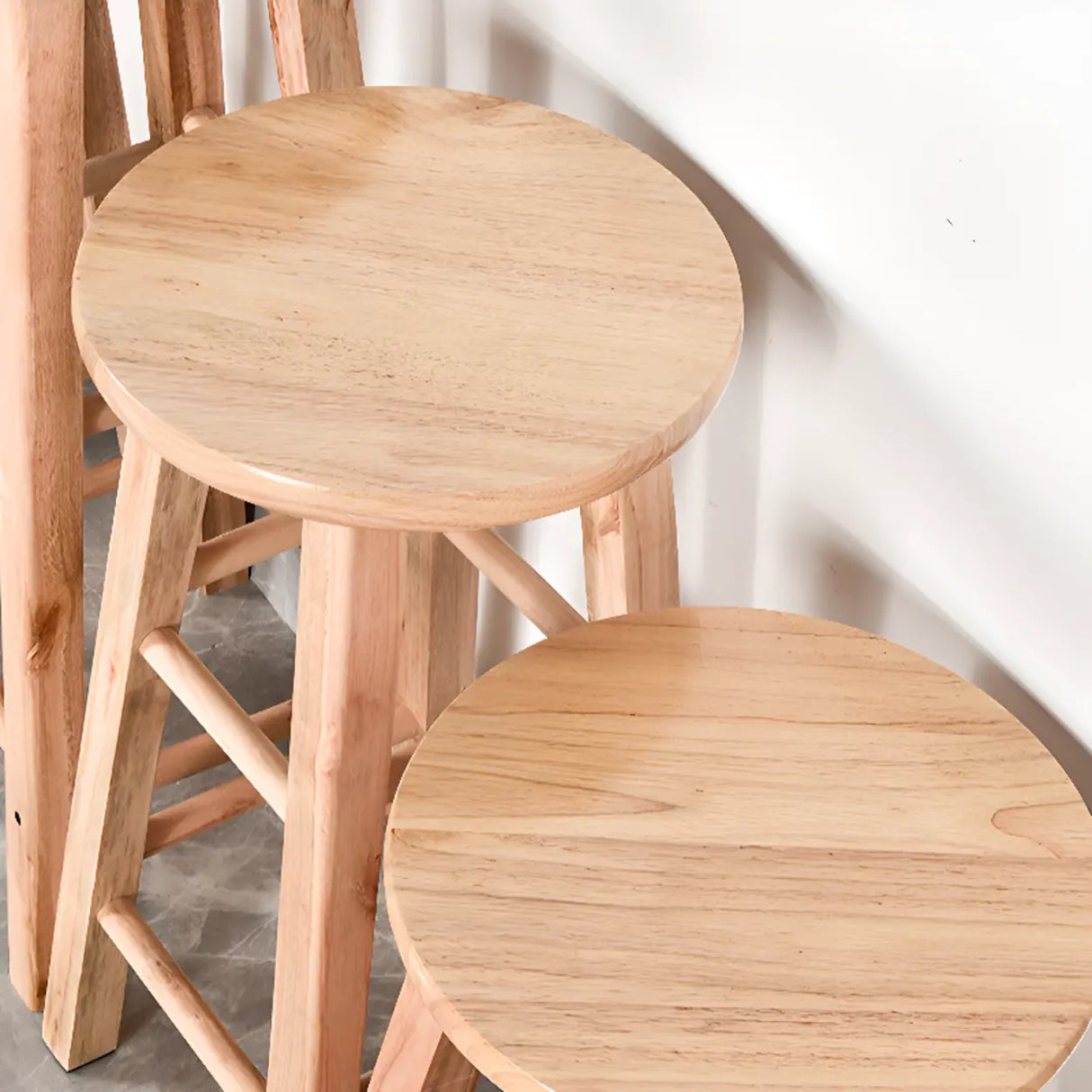 Natural Finish Oak Round Wood Backless Bar Stools Image - 8
