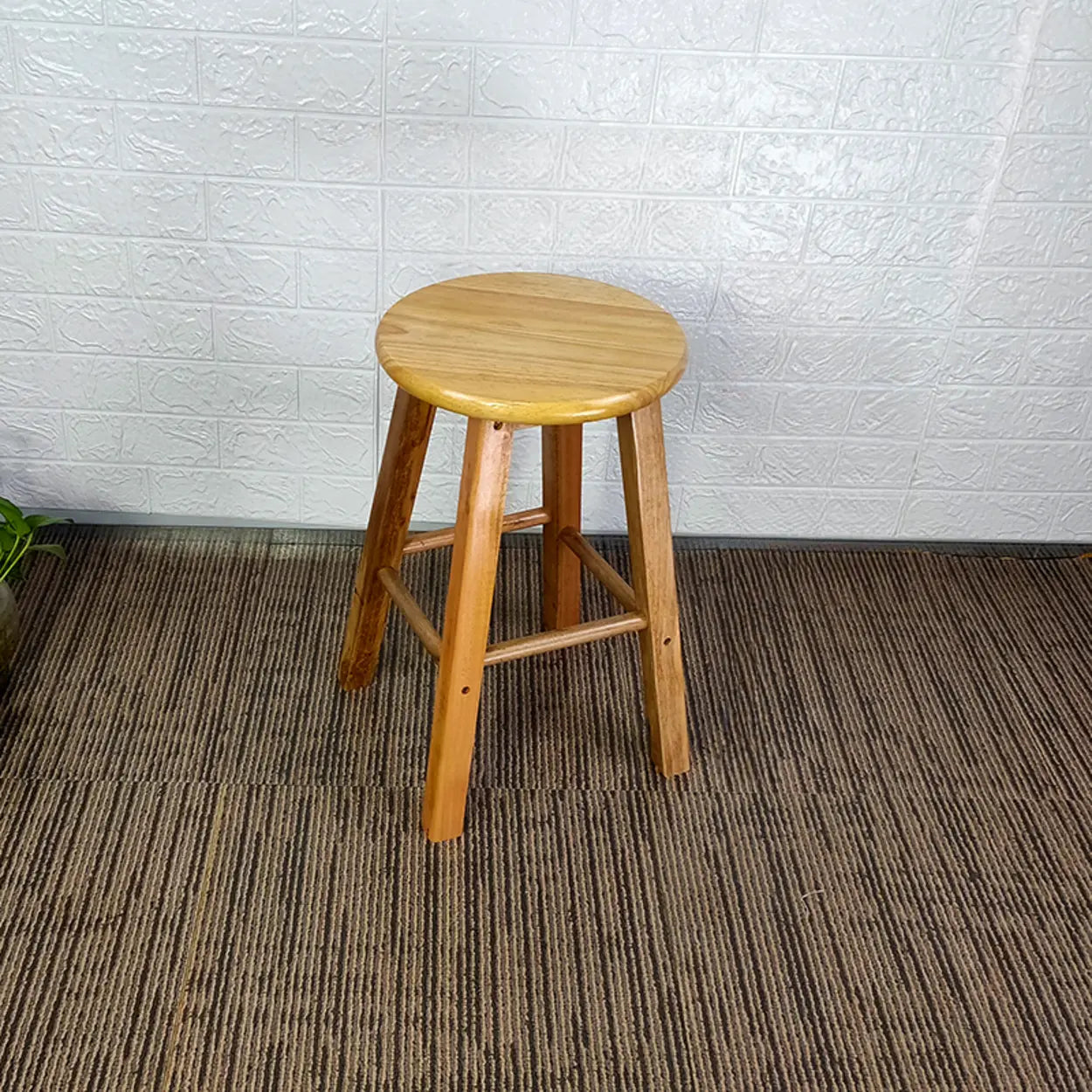 Natural Finish Oak Round Wood Backless Bar Stools Image - 9