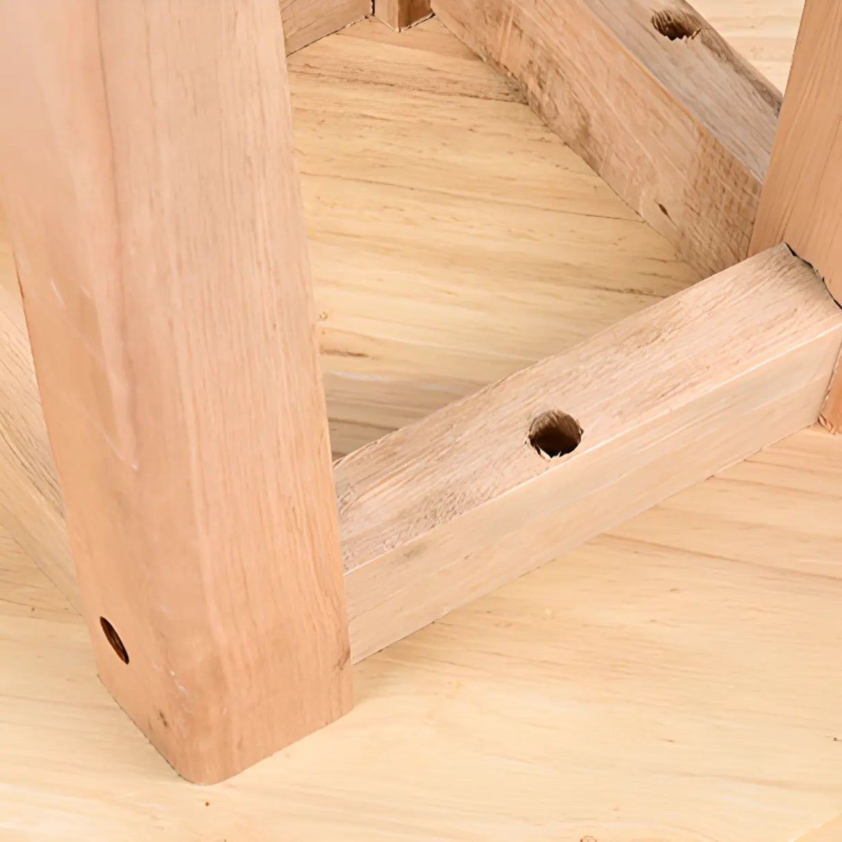 Natural Finish Oak Round Wood Backless Bar Stools Image - 9