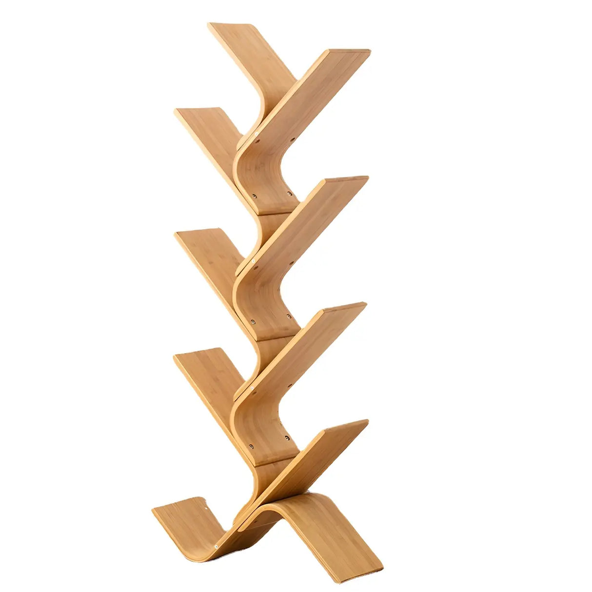 Natural Finish Open Bamboo Etagere Tree Shape Bookcase Image - 10