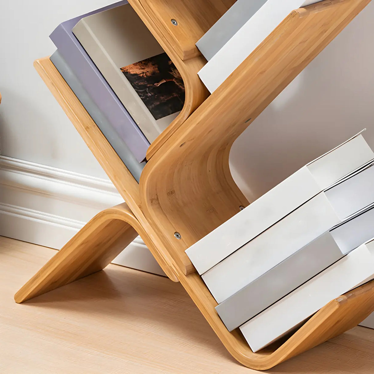 Natural Finish Open Bamboo Etagere Tree Shape Bookcase Image - 12