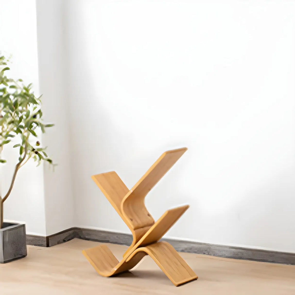 Natural Finish Open Bamboo Etagere Tree Shape Bookcase Image - 2