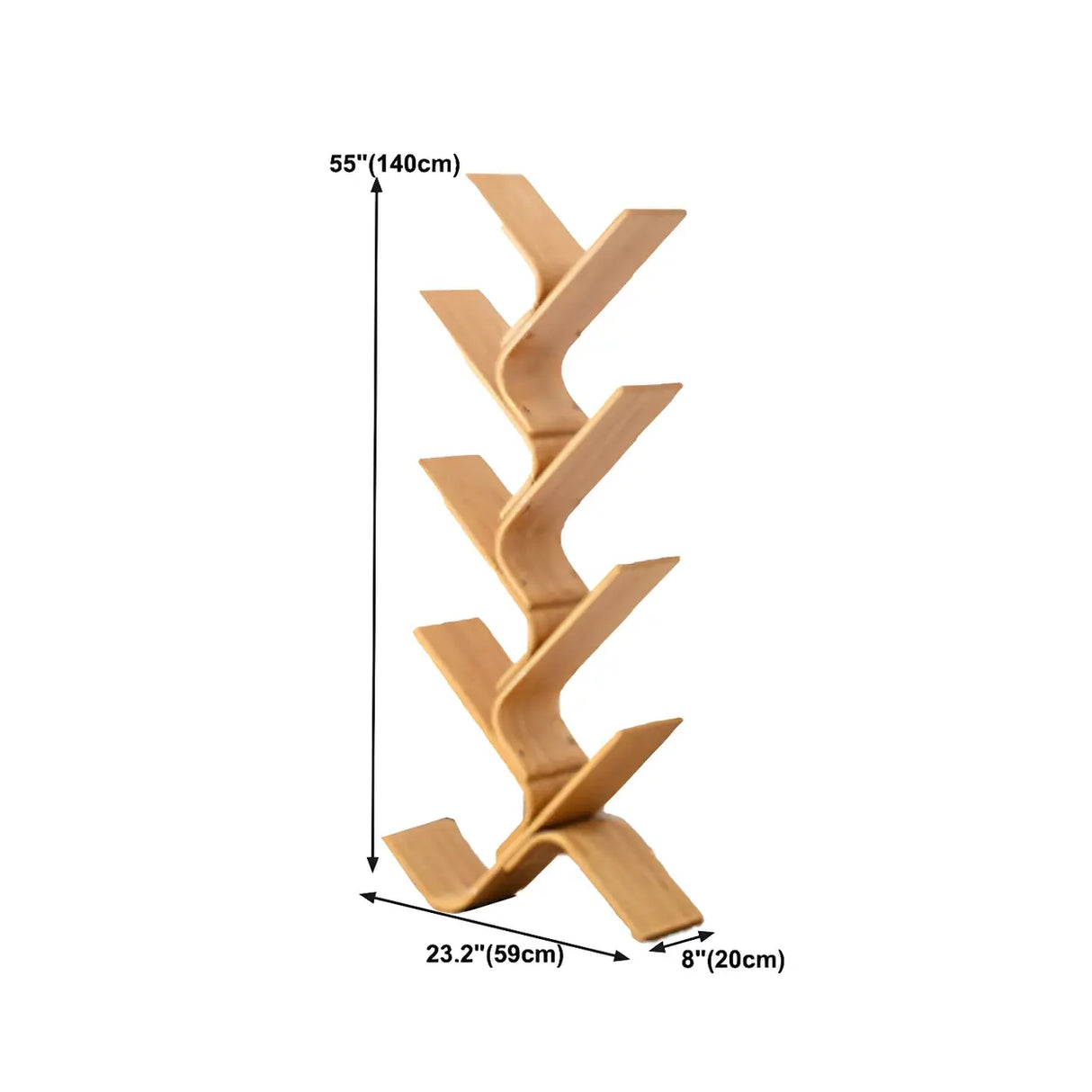 Natural Finish Open Bamboo Etagere Tree Shape Bookcase Image - 20