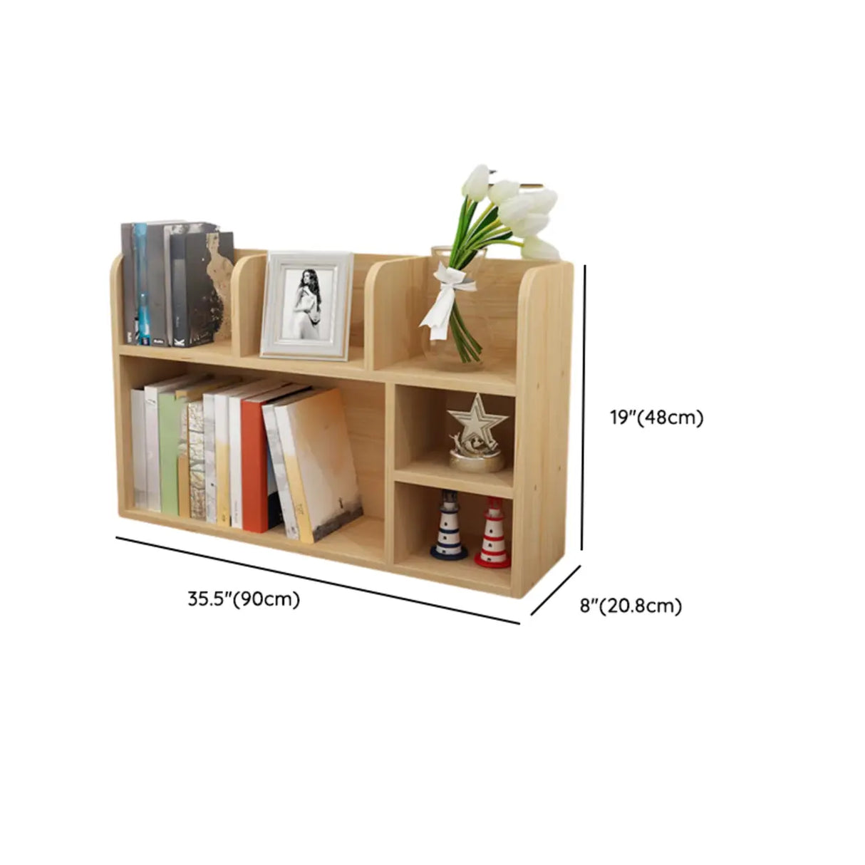 Natural Finish Open Casual Timber Storage Bookcase Image - 19