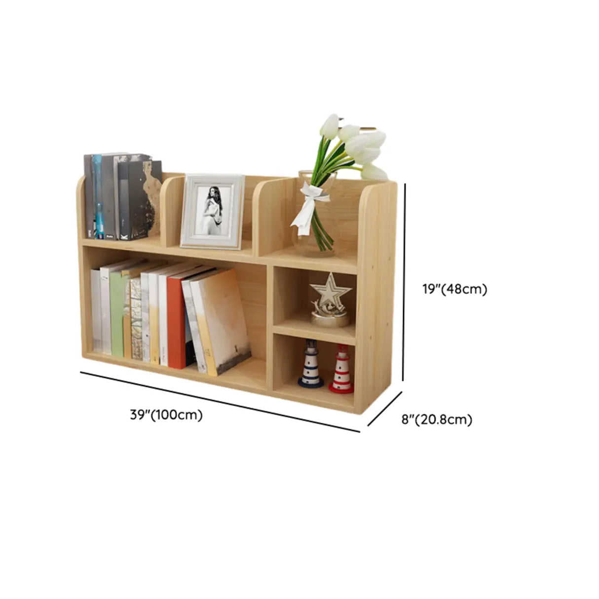 Natural Finish Open Casual Timber Storage Bookcase Image - 21