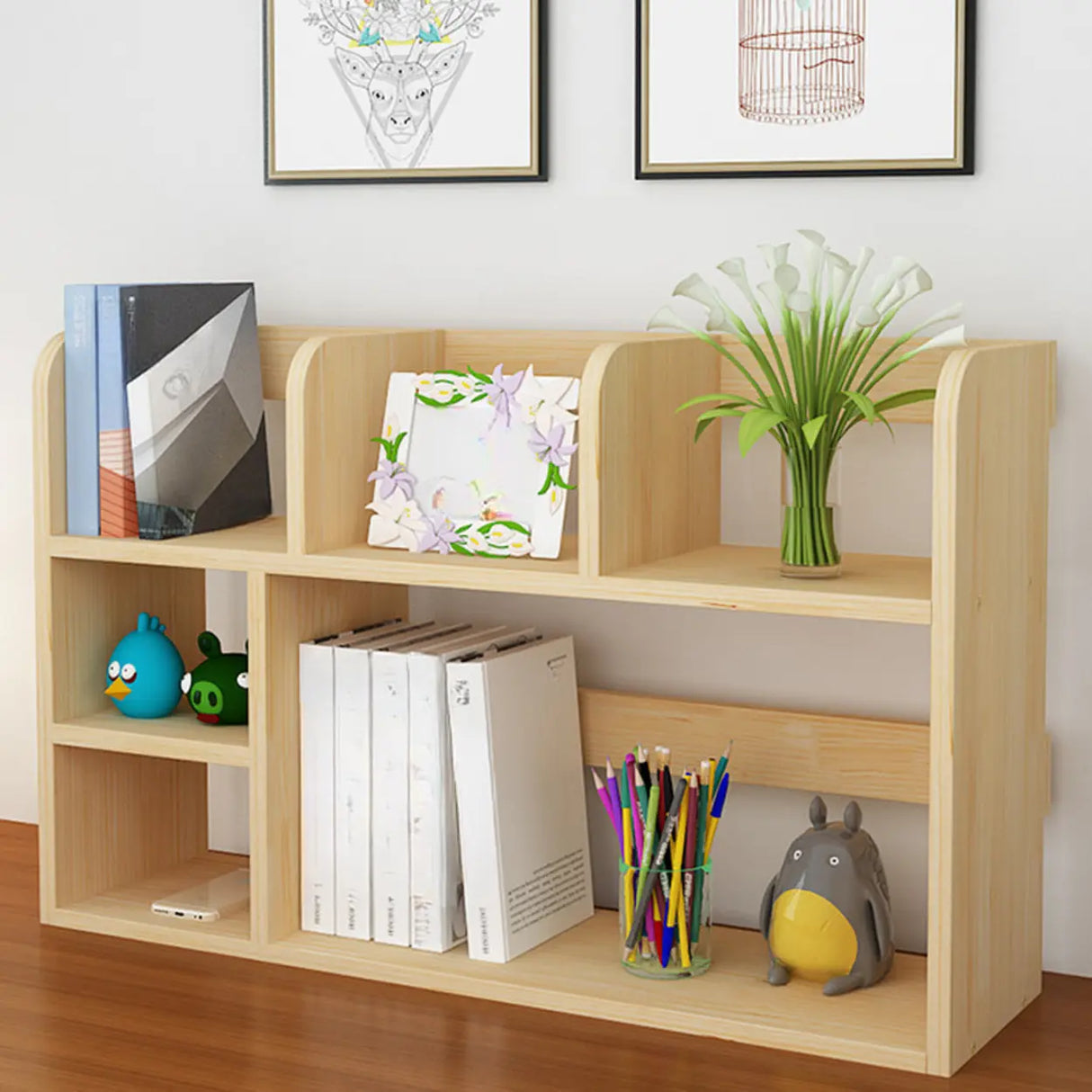 Natural Finish Open Casual Timber Storage Bookcase Image - 3